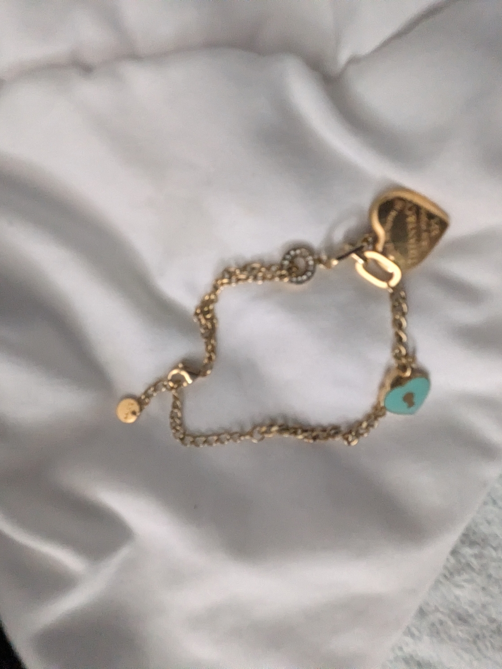 Stainless Steel Gold-Tone Turquoise Heart Charm Bracelet - Women Jewelry